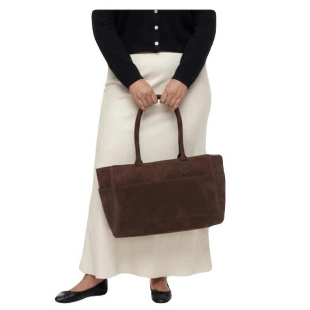 Mali & Lili Faux Suede Tote Bag Brown Zip Top Large Shoulder Bag Minimalist NWT